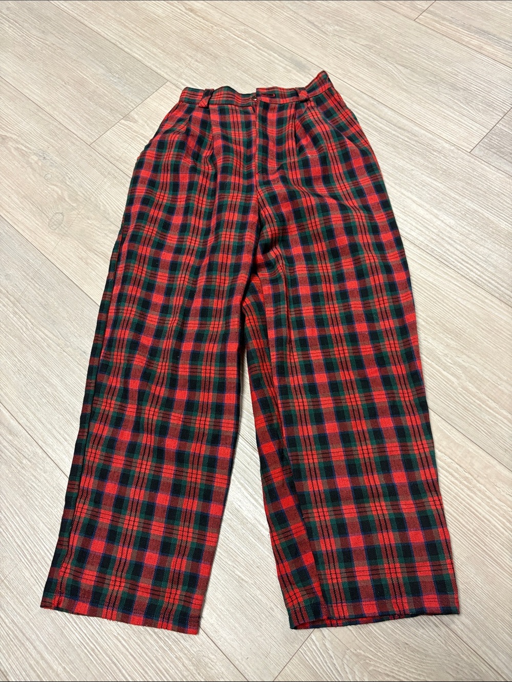 Kids Plaid Wide-Leg Pants - Red and Green